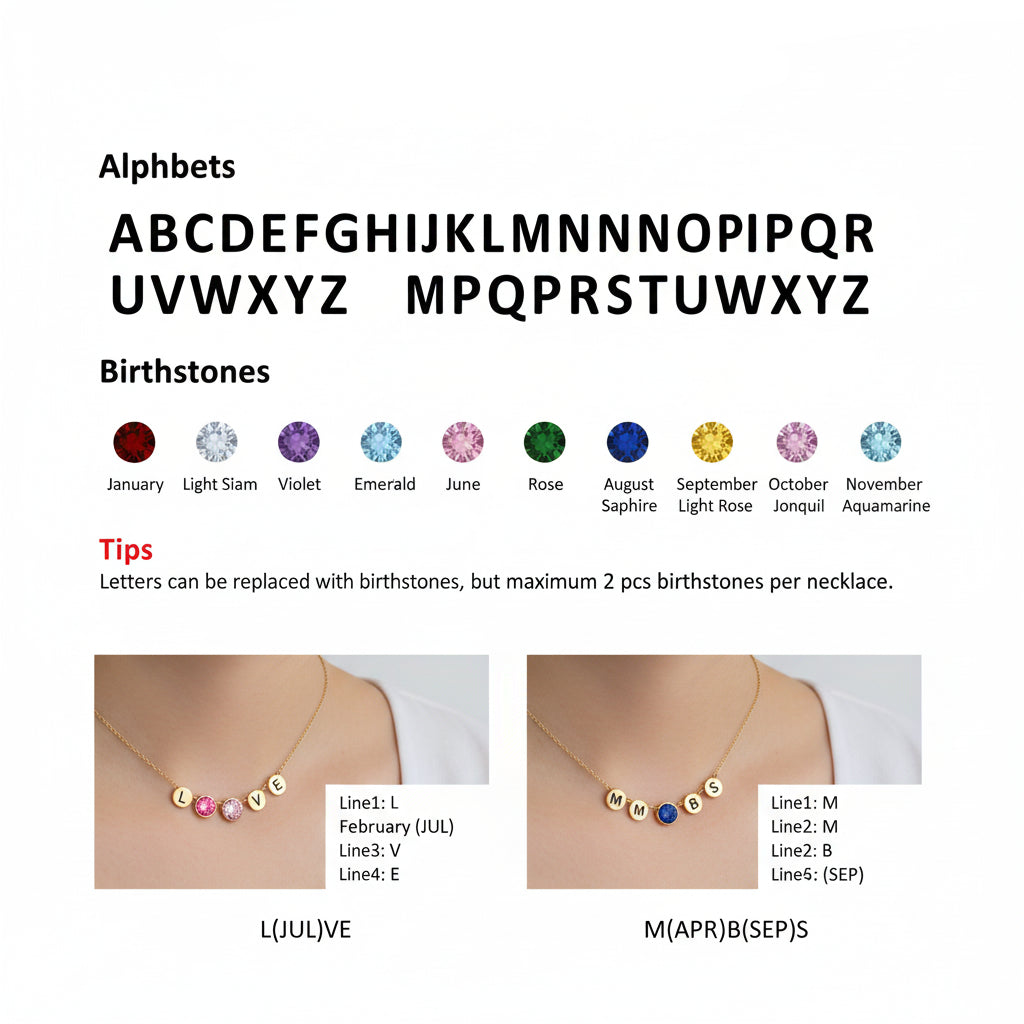 Personalisiertes Geburtsstein-Armband mit Geburtsstein und Anfangsbuchstaben