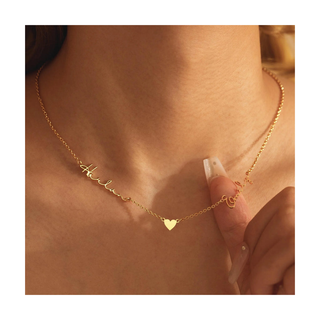 Personalisierte Herzanhänger-Halskette mit zwei Namen