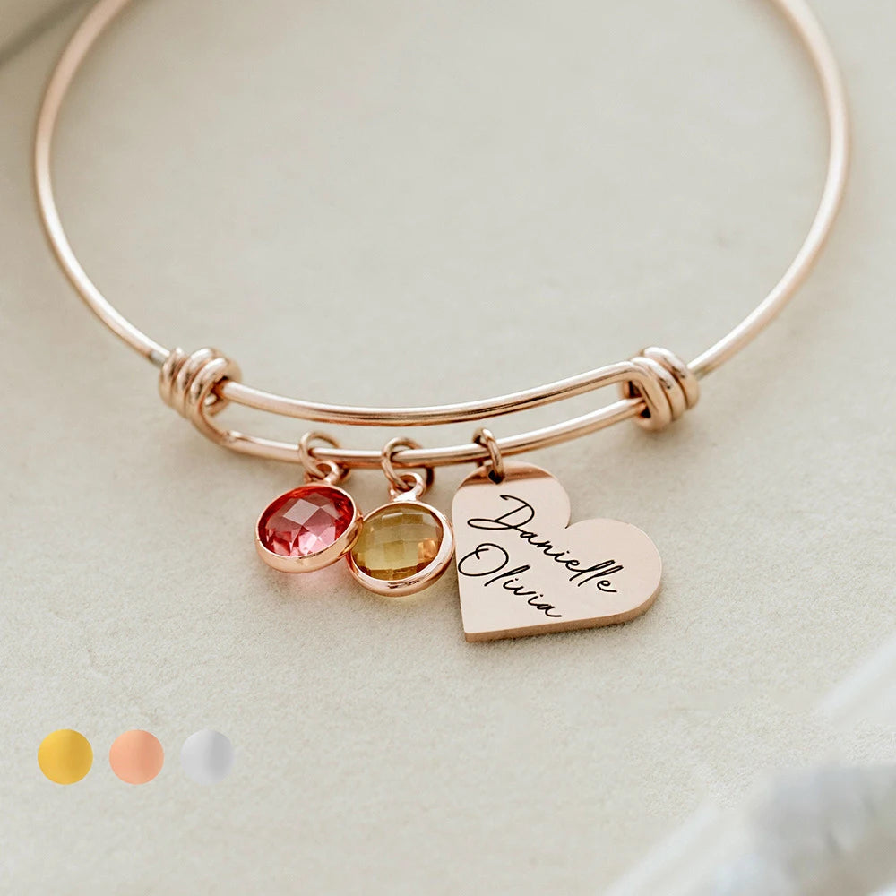 Custom Engraved Heart Pendants & Charm Bracelet