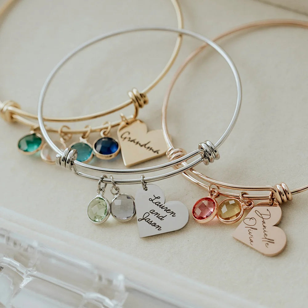 Custom Engraved Heart Pendants & Charm Bracelet